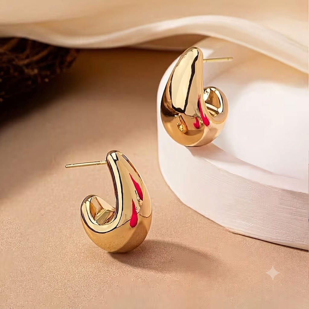 Gold Water Drop Stainless Steel Earrings