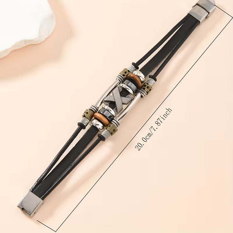 Vintage Genuine Leather Beaded Bracelet