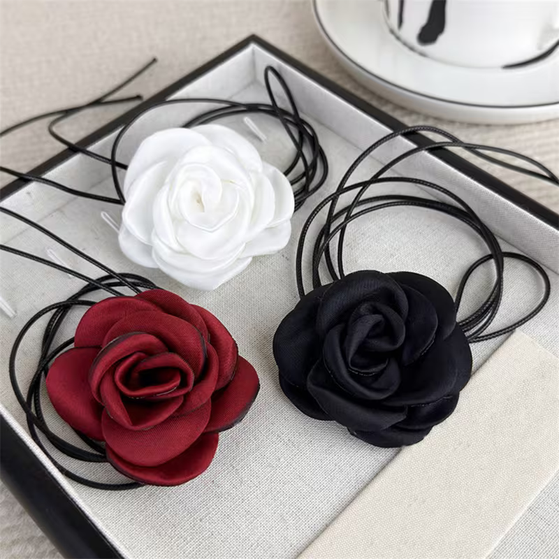 Rose Wrap Ribbon Choker Necklace