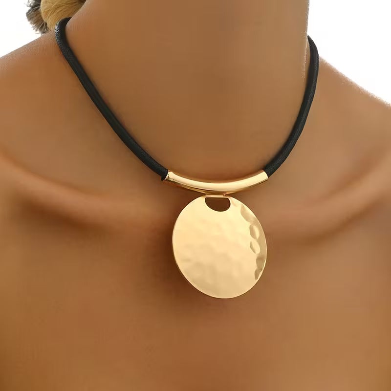 Vintage Hammered Bead Cord Necklace