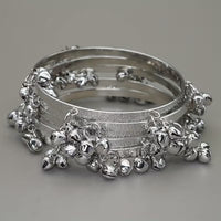 Middle Eastern Fashion Wide-Band Silvery Bell Bracelet Set