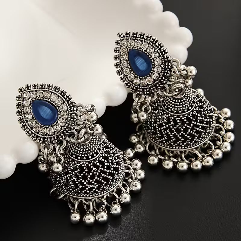 Boho Blue Water Drop Silver Earrings