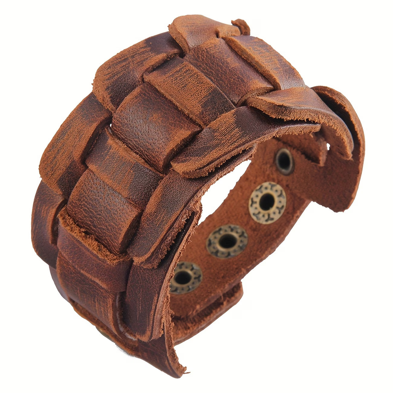Men's Vintage-Inspired Wide Leather Cuff Bracelet
