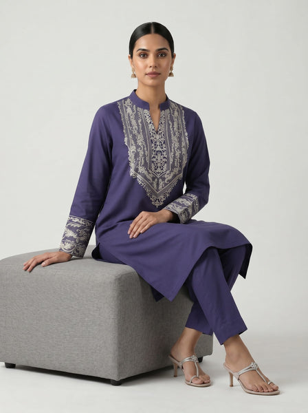 Elegant Navy Blue Embroidered Kurta Set