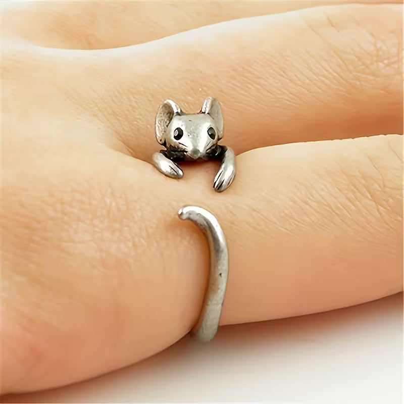 Cute Mouse Adjustable Zircon Ring
