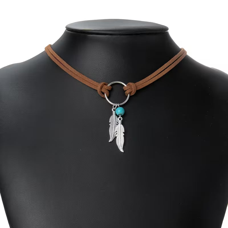 Vintage Leaf Turquoise Velvet Necklace