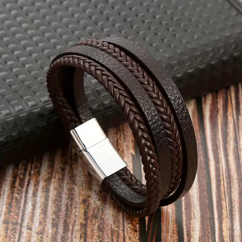 Men's Woven Faux Leather Magnetic Bracelet