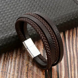 Men's Woven Faux Leather Magnetic Bracelet