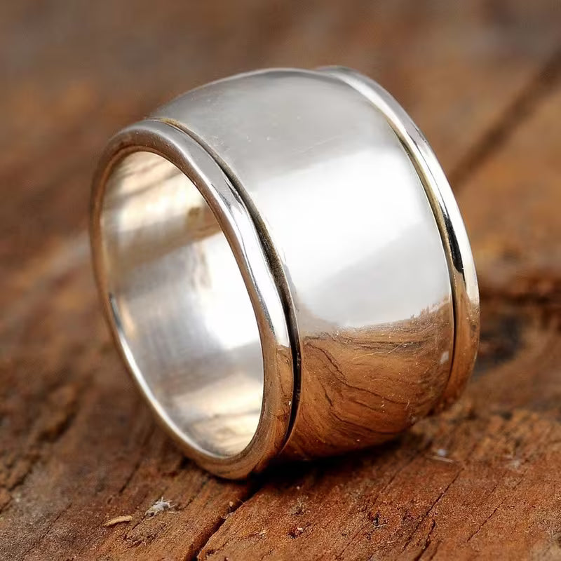 Stylish Wide-Top Curved Stainless Steel Ring