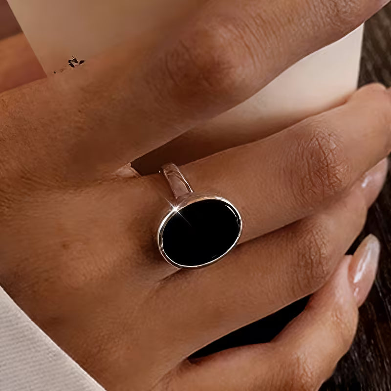 Black Onyx Adjustable Wide Band Ring
