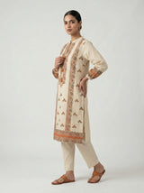 Beige Block Print Kurta Set