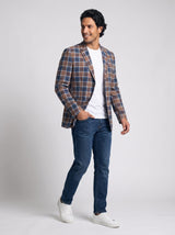 Men's Cotton Yarn-Dyed Blue & Brown Plaid Blazer