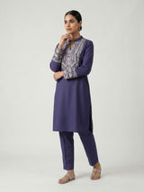 Elegant Navy Blue Embroidered Kurta Set