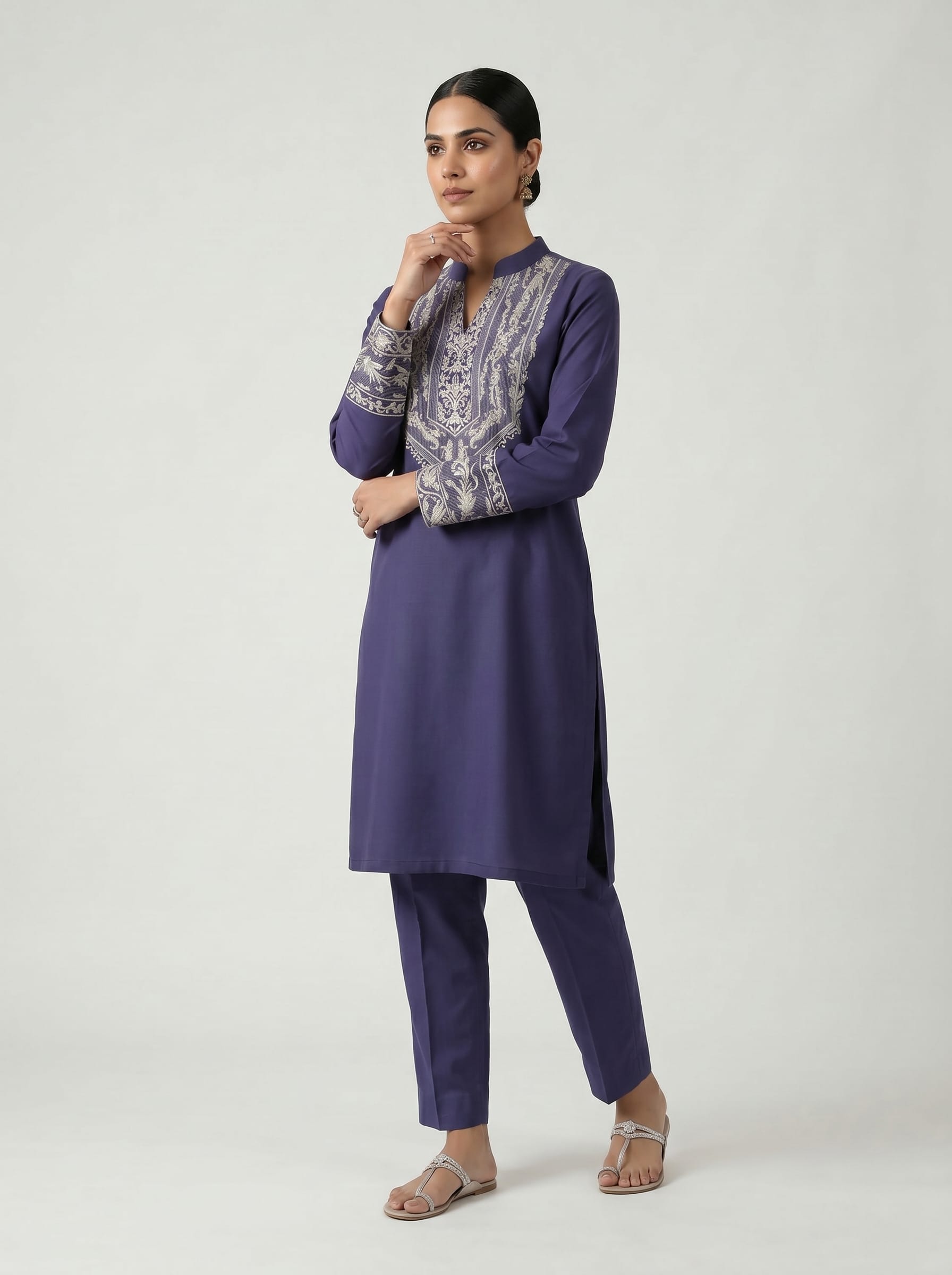 Elegant Navy Blue Embroidered Kurta Set