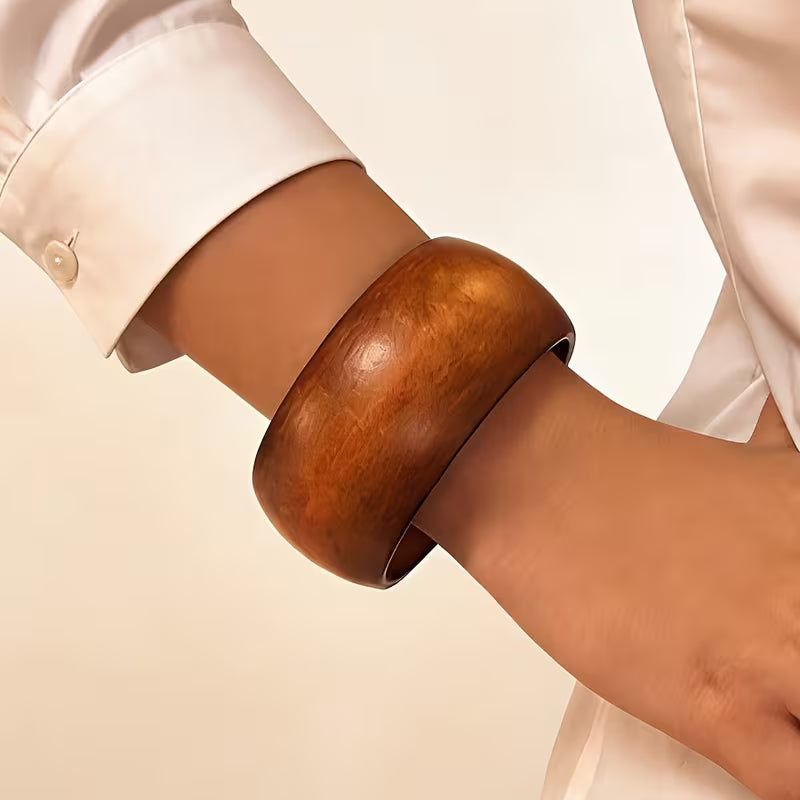 Chunky Wood Bangle – Vintage Boho Statement Bracelet