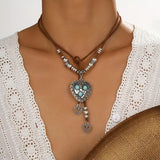 Boho Turquoise Pendant Leather Necklace