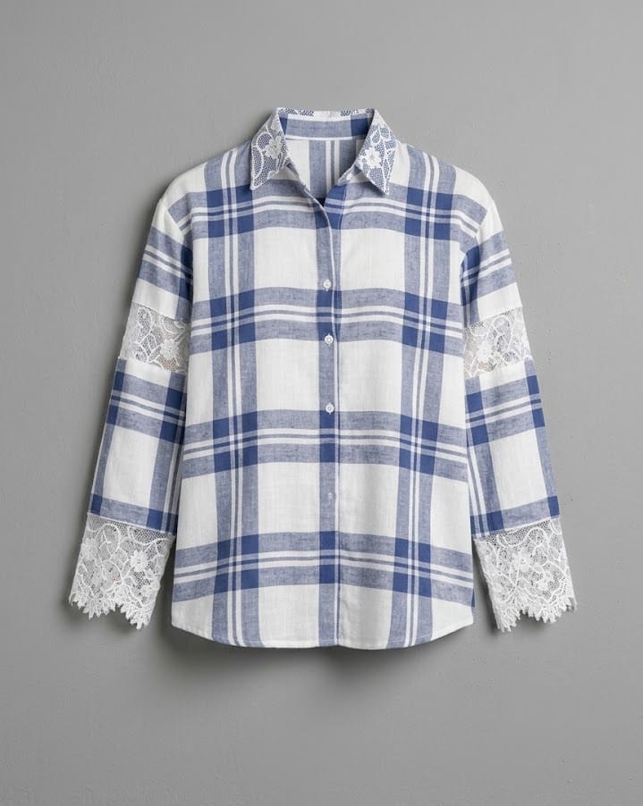 Lace Panel Checked Shirt