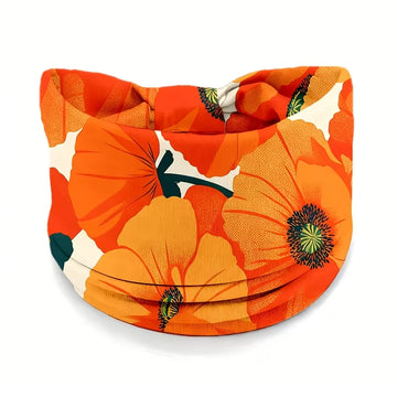 Orange Poppy Print Wide Knot Headband