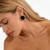 Black Acrylic Dome Stud Earrings with Gold Trim