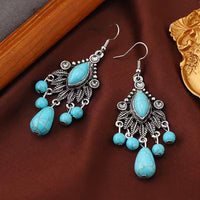 1 Pair Women'S Bohemian Turquoise Blue & Clear Teardrop Dangle Earrings