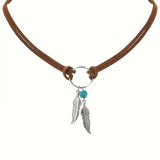 Vintage Leaf Turquoise Velvet Necklace