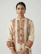 Beige Block Print Kurta Set