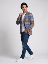 Men's Cotton Yarn-Dyed Blue & Brown Plaid Blazer