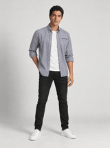 Men's Cotton Linen Blend Stripe Button Down Shirt.
