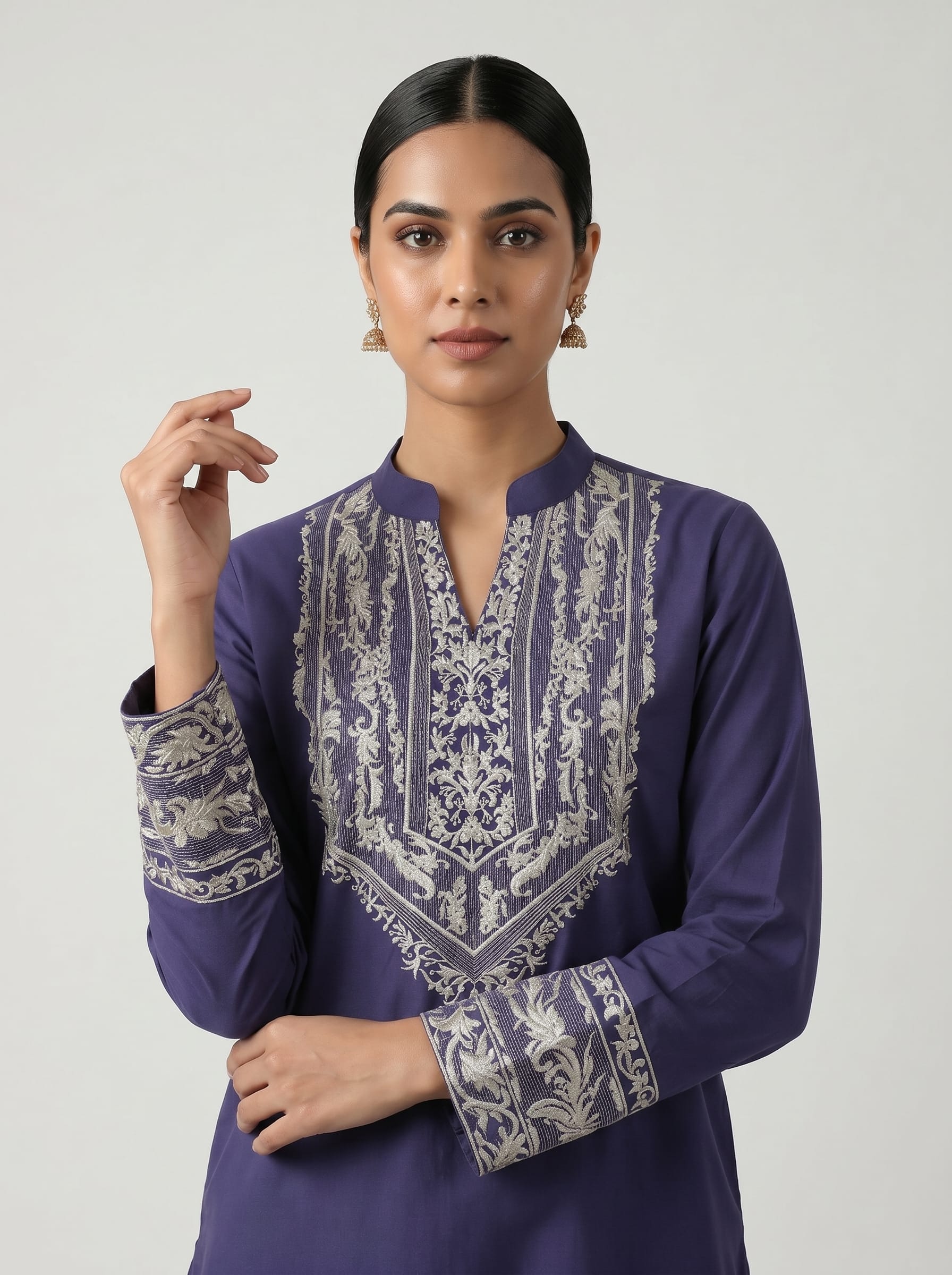 Elegant Navy Blue Embroidered Kurta Set