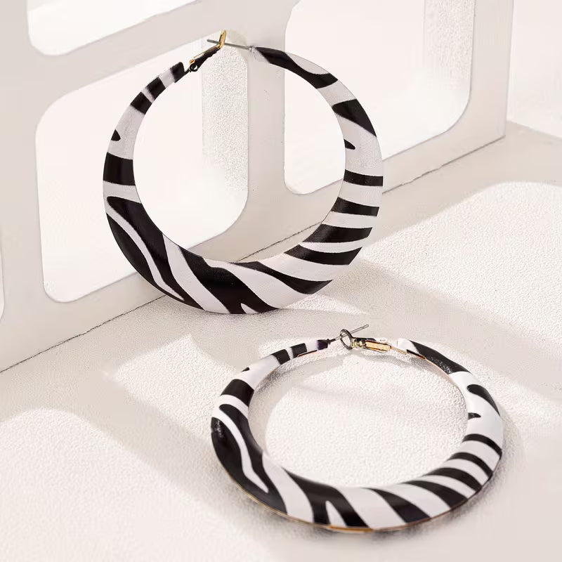 Boho Zebra Print Chunky Hoop Earrings