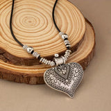 Bohemian Vintage Embossed Heart Pendant Necklace