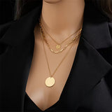 Stainless Steel Triple-Layer Coin Pendant Necklace