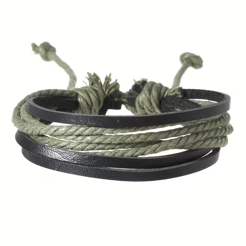 Couples’ PU Leather Woven Bracelet Set