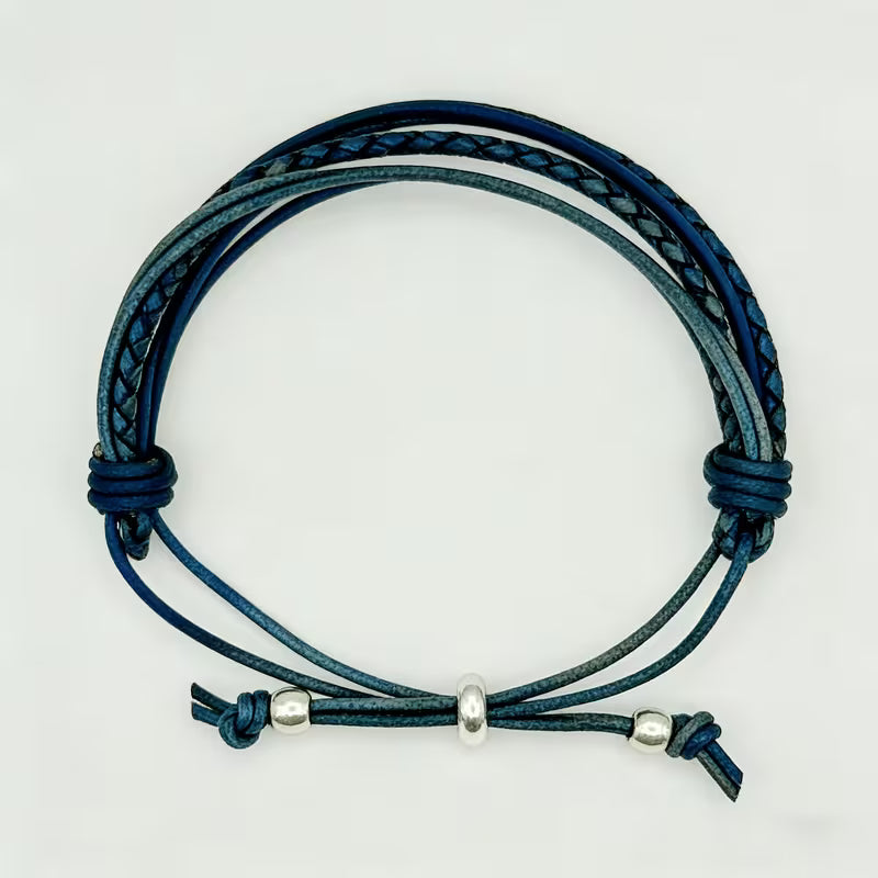 Gradient Blue & Black Braided Leather Bracelet
