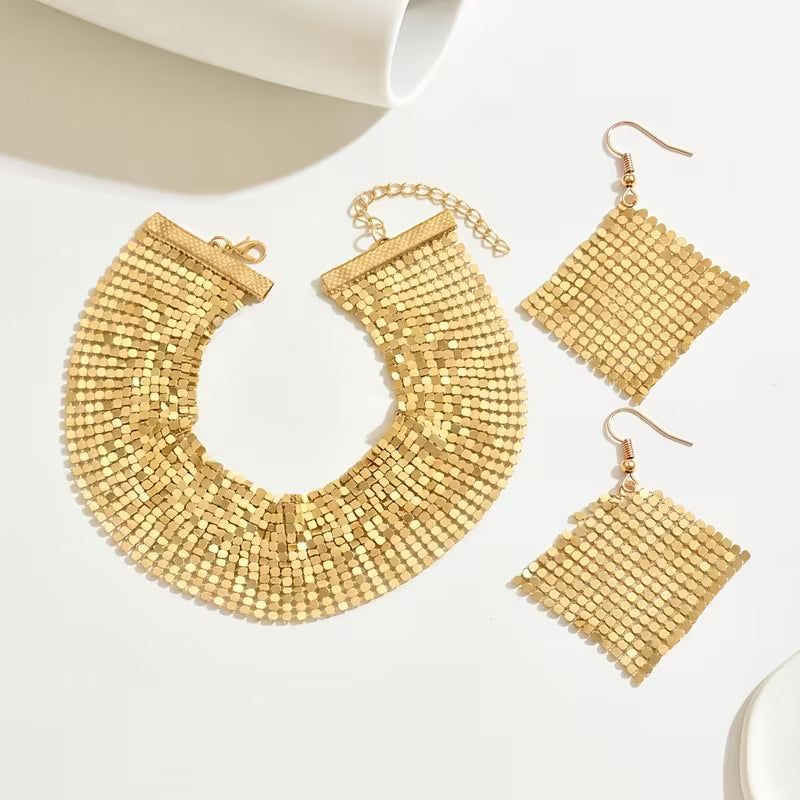 3pcs Metallic Sequin Punk Party Jewelry Set