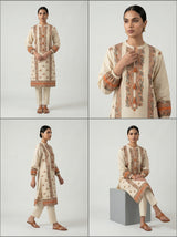 Beige Block Print Kurta Set