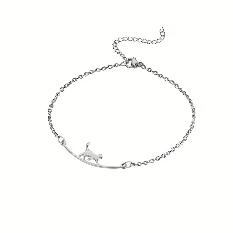 Cute Stainless Steel Cat Anklet – Adjustable Beach Anklet