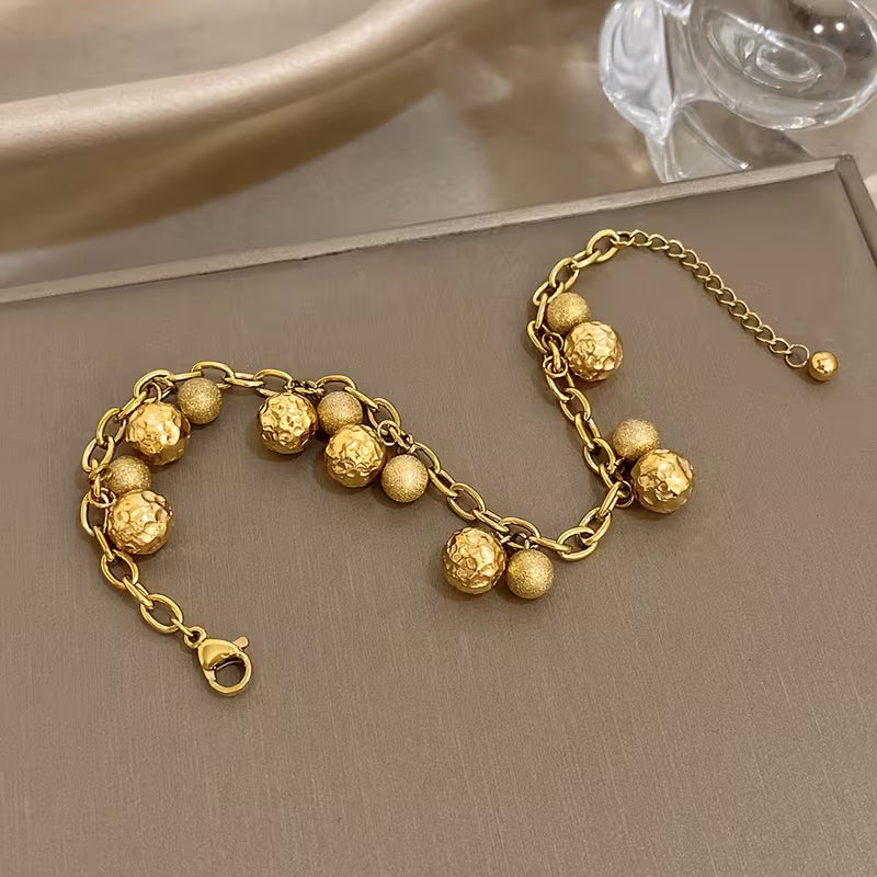 Textured Ball Charm Bangle Bracelet