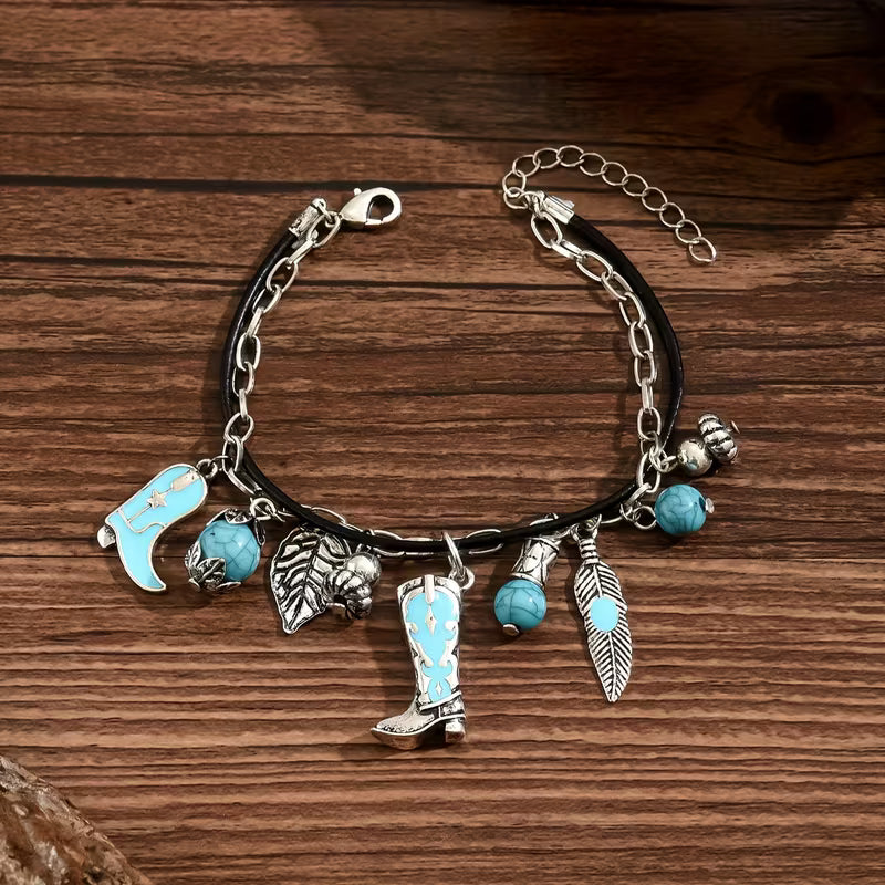 Retro Western Turquoise Feather Bracelet