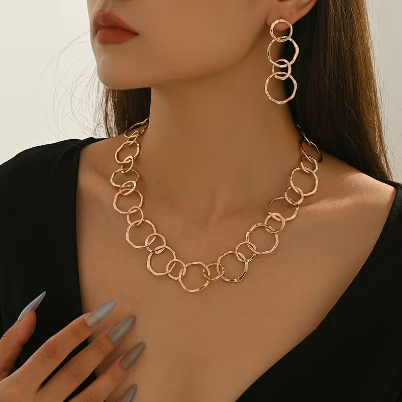 2pcs Irregular Hoop Necklace & Stud Earrings Set