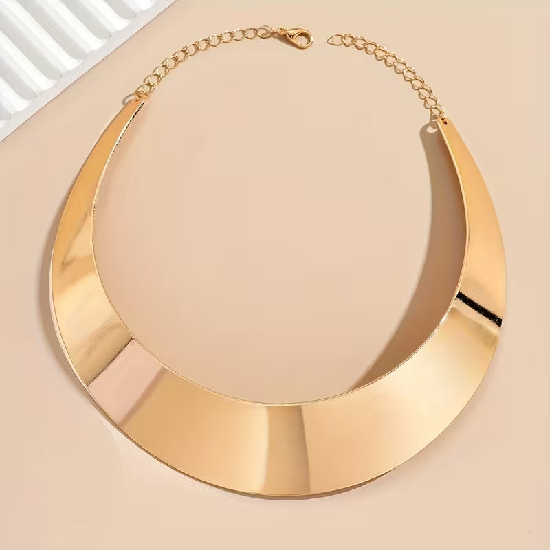 Elegant Gold Wide Choker Necklace