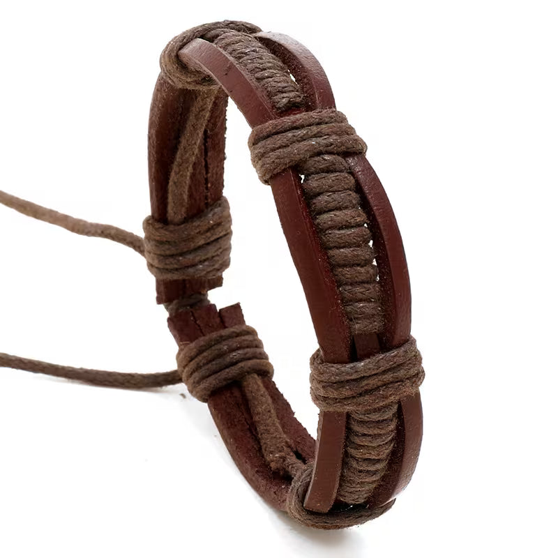 Black Braided Faux Leather Wrap Bracelet