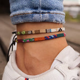 2PCS Bohemian Handwoven Adjustable Surf Anklet Set for Men & Women