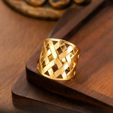 Geometric Hollow-Out Stainless Steel Open Ring