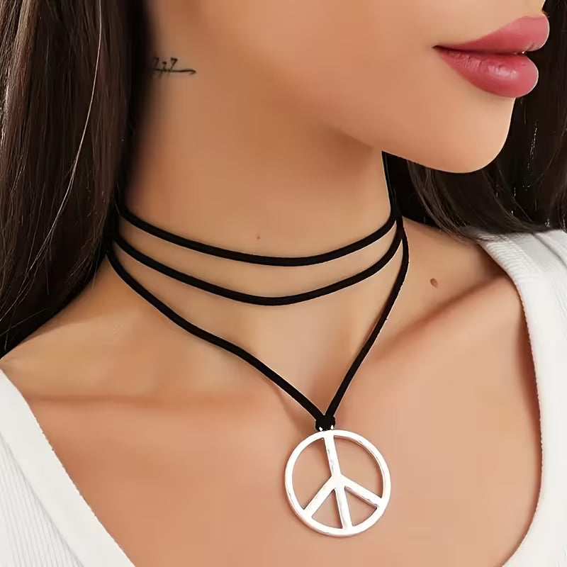 Vintage Bohemian Peace Sign Pendant Necklace