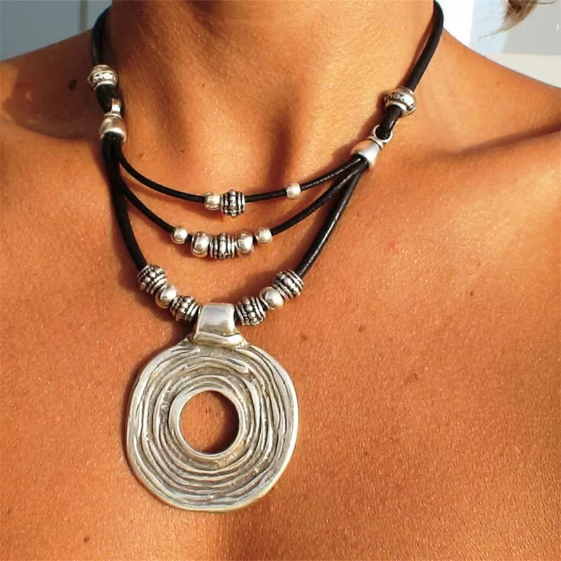 Vintage Tribal Beaded Pendant Necklace