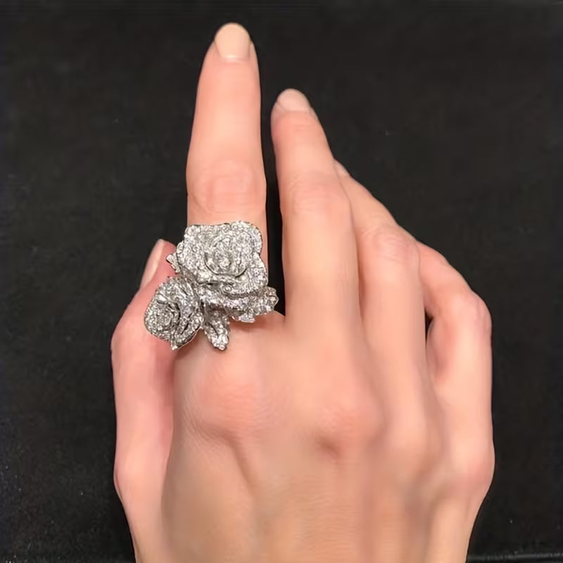 Micro-Pavé Double Flower Zirconia Ring