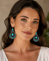 Blue Carved Rhinestone Dangle Earrings