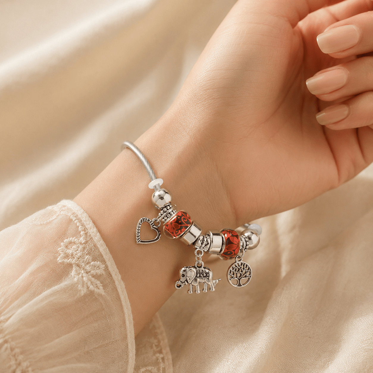 Cute Elephant Bride Rhinestone Charm Bracelet