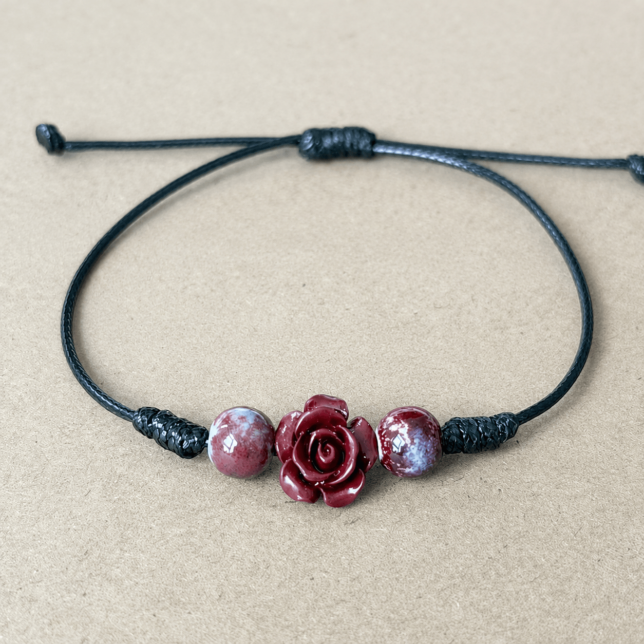 Adjustable Chinese Red Rose Braided Bracelet